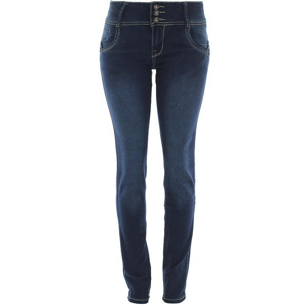 Bamboo - Women's 3 Buttons Rhinestone Jeans - Dirty Blue - V.I.M. - 1