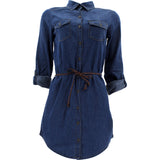Highway Jeans - Women's Long Sleeves Denim Tunic With Belt Shirts - Dark Blue - V.I.M. - 1