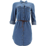 Highway Jeans - Women's Long Sleeves Denim Tunic With Belt Shirts - Medium Blue - V.I.M. - 1