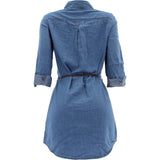 Highway Jeans - Women's Long Sleeves Denim Tunic With Belt Shirts - Medium Blue - V.I.M. - 2