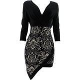 Fashion Magasine - Women's Long Sleeves Floral Dresses -Black/Taupe - V.I.M. - 1