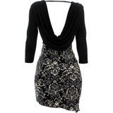 Fashion Magasine - Women's Long Sleeves Floral Dresses -Black/Taupe - V.I.M. - 2