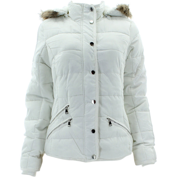 YMI - Women's Zip Fur Lined Hoodie Jackets - Milk - V.I.M. - 1