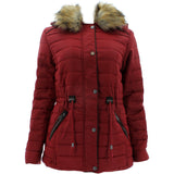 YMI - Women's Puffer Hoodie Poly Fur Jackets - Red - V.I.M. - 1