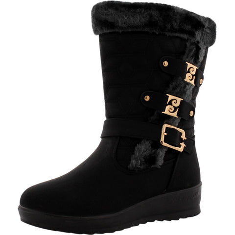 Golden Road - Women's Golden Buckle Cold Weather Boots - Black