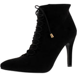 Forever - Women's Pointy Lace up Booties - Black - V.I.M. - 1