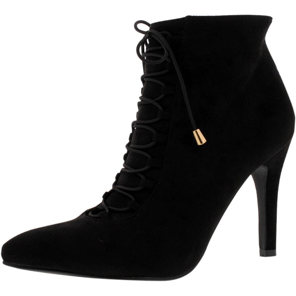 Forever - Women's Pointy Lace up Booties - Black - V.I.M. - 1