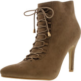 Forever - Women's Pointy Lace Up Bootie - Taupe - V.I.M. - 1