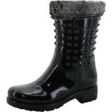 Forever - Women's Fur Socking Studded Rain Boots - Black - V.I.M. - 1