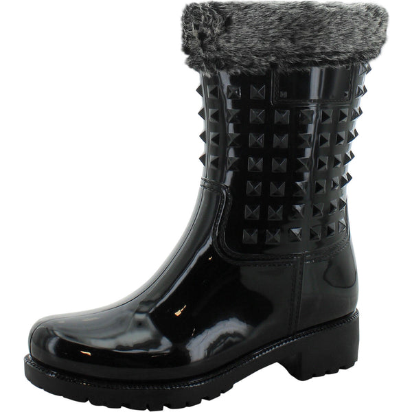 Forever - Women's Fur Socking Studded Rain Boots - Black - V.I.M. - 1