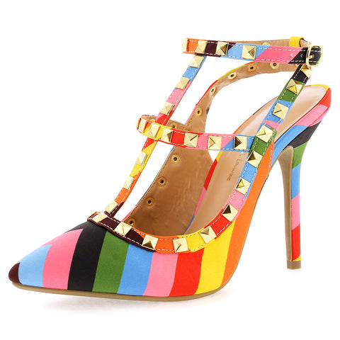 Wild Diva - Women's Studded Pumps - Rainbow/Multi