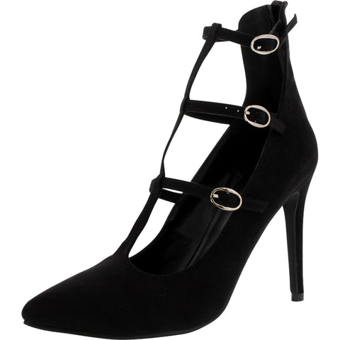Breckelle's - Women's 3 Straps Pointy Heel Dressy Shoes - Black
