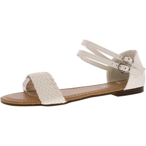 Bella Marie - Women's Braided Side Buckle Sandals - White