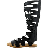 Bamboo - Women's Lace Up PU Gladiator Sandals - Black - V.I.M. - 2