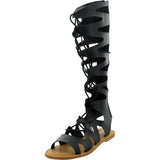 Bamboo - Women's Lace Up PU Gladiator Sandals - Black - V.I.M. - 1