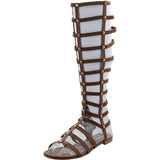 Bamboo - Women's Side Elastic Tall Gladiator Sandals - Chestnut - V.I.M. - 1