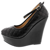 Delicacy - Women's Quilted Ankle Strap Wedge - Black - V.I.M. - 2