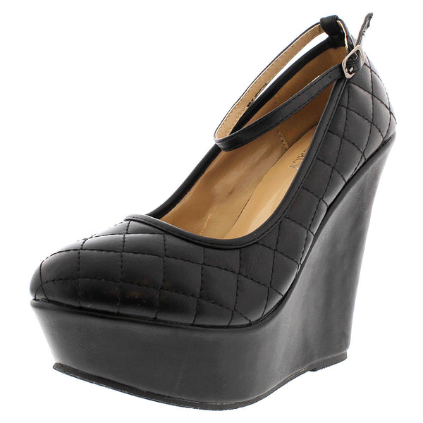 Delicacy - Women's Quilted Ankle Strap Wedge - Black - V.I.M. - 1