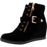 Lucita - Women's Side Zipper Buckle Wedges - Black - V.I.M. - 1