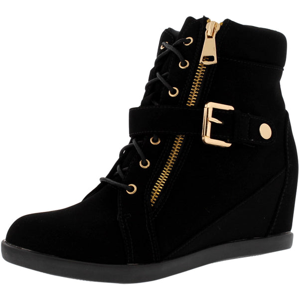 Lucita - Women's Side Zipper Buckle Wedges - Black - V.I.M. - 1