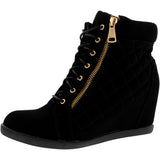 Lucita - Women's Side Zipper Quilted Wedges - Black - V.I.M. - 1