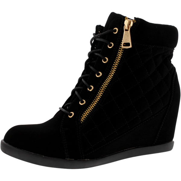 Lucita - Women's Side Zipper Quilted Wedges - Black - V.I.M. - 1