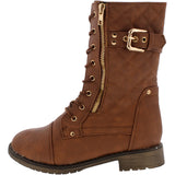 Lucky Top - Kid's Quilted Side Zipper Millitary Boots - Tan - V.I.M. - 2