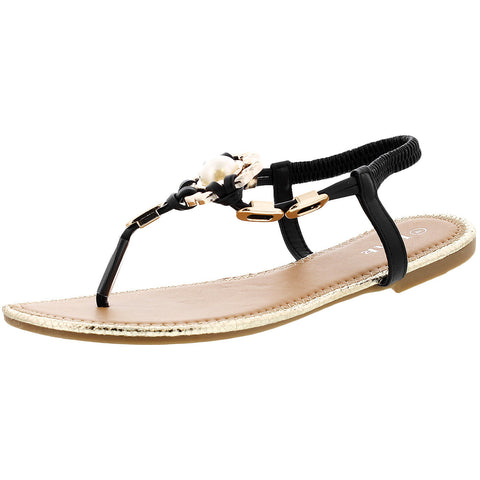 Link - Girls' Round Pearl Sandals (Toddler/Little Kid/Big Kid) - Black
