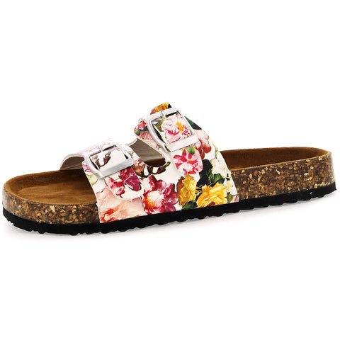 Link - Girls' Floral Buckle Strap Flip Flops Sandals (Toddler/Little Kid/Big Kid) - White