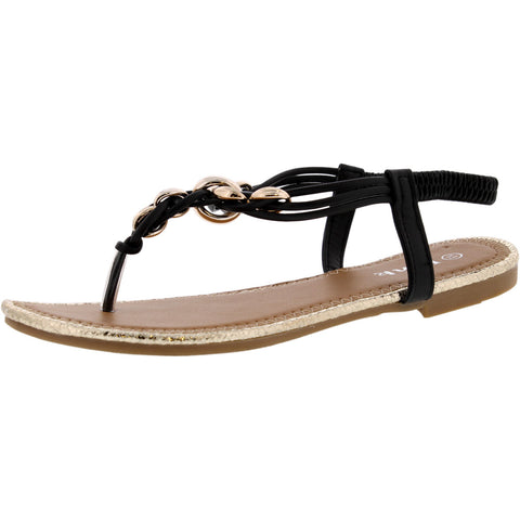 Link - Girls' Twist T-Strap Flat Sandals (Little Kid/Big Kid) - Black/Gold