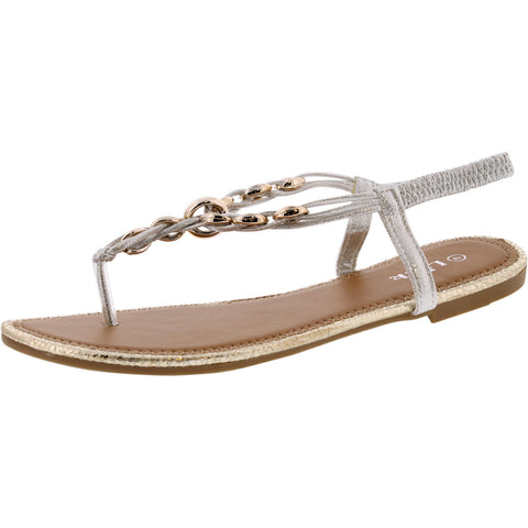 Link - Girls' Twist T-Strap Flat Sandals (Little Kid/Big Kid) - Sliver/Gold